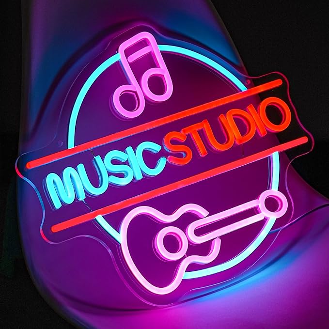 Music Neon Sign for Wall Decor Music Studio Letter Neon Light Dimmable Guitar Neon Light Sign Pink Notes LED Sign for Recording Studio Concert Club Bar Bedroom