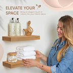 Homeforia 16 inch Golden Oak Floating Shelf, High End Solid Real Wood 16inch Small Floating Shelves for Wall Mounted, Oak Wooden 16in Floating Shelves, Heavy Duty Bracket, 16 X 6.5 X 1.75 in, Set of 3