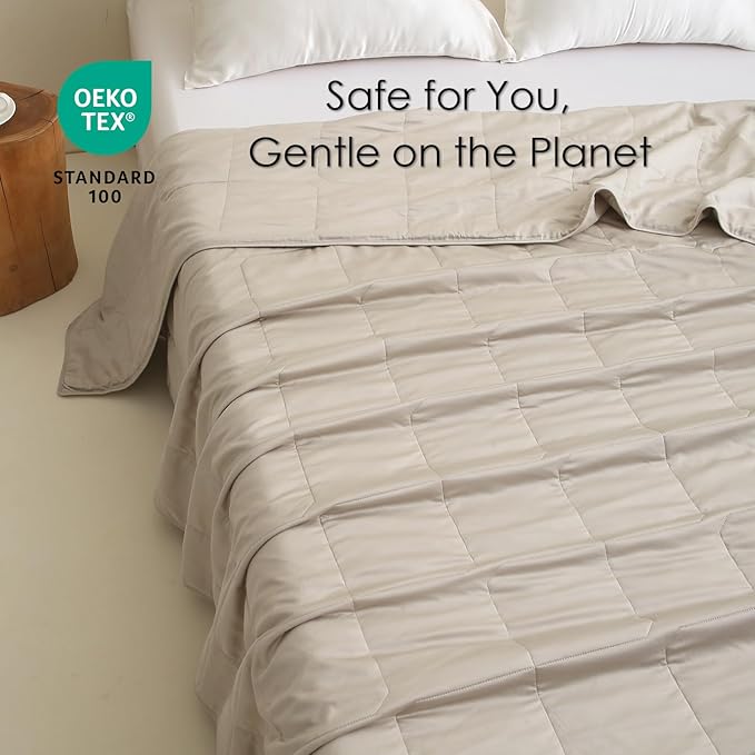 EP Mode Lightweight Quilt Blanket for Summer, Viscose from Bamboo Fabric & Filling, Natural, Breathable & Machine Washable- Sandshell, Twin