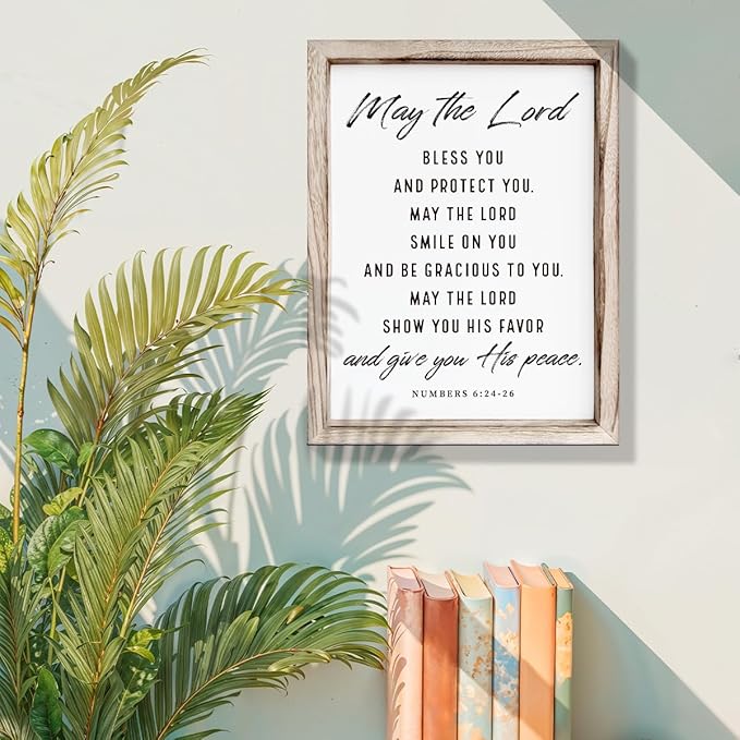 Christian Wooden Plaque, Bible Verse Scripture Decor, Framed Wall Plaque Signs 15 * 11.5 inches, Inspirational Christian Gift, May the Lord Bless You and Protect You Sign
