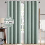 MIULEE Linen Texture Curtains for Bedroom Solid 100% Blackout Thermal Insulated Seafoam Green Curtains Grommet Room Darkening Drapes for Living Room Nursery 52x96 Inch (2 Panels)