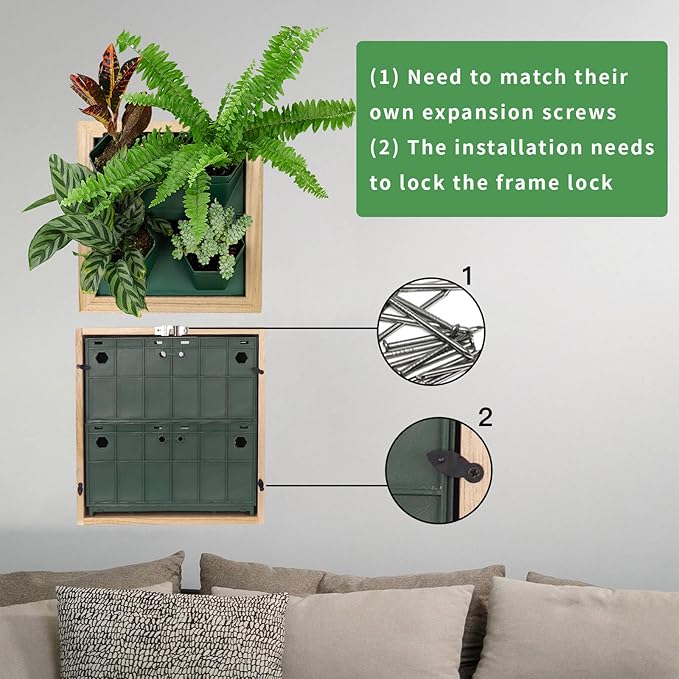Vertical Wall Planter, 4 Pots Self Watering Living Planters Indoor, Wooden Frame Planter Wall Decoration Home Office (No Screw)