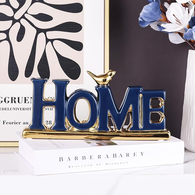 Love Sign Decoration,Blue and Gold Home Signs for Home Decor Statue,Modern Bird Sculpture Personalized Love Decor,Gold Style Figurine Decorative Ornaments for Living Room,Bedroom,Desktop
