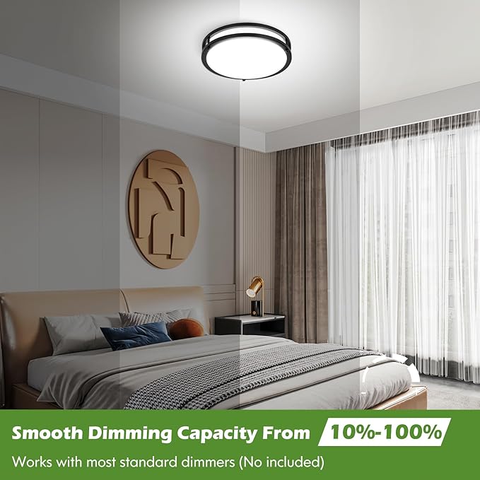 4-Pack 36W LED Flush Mount Ceiling Lights, 3200LM Black Ceiling Light Fixtures, 5 Color in One (2700K/3000K/4000K/5000K/6500K), 12'' Modern Round Ceiling Lamp for Kitchen Hallway Stairwell Offices