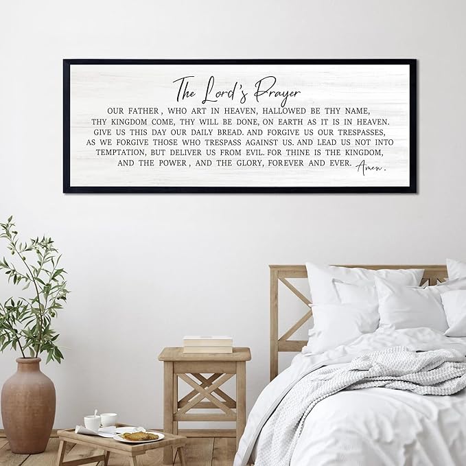 Our Father Prayer Bible Verse Framed Wall Art, 40''×15'' Rustic Religious Christian Lords Prayer Sign for God Jesus Christ Prayer, Horizontal Holy Inspirational Catholic Scripture Decor