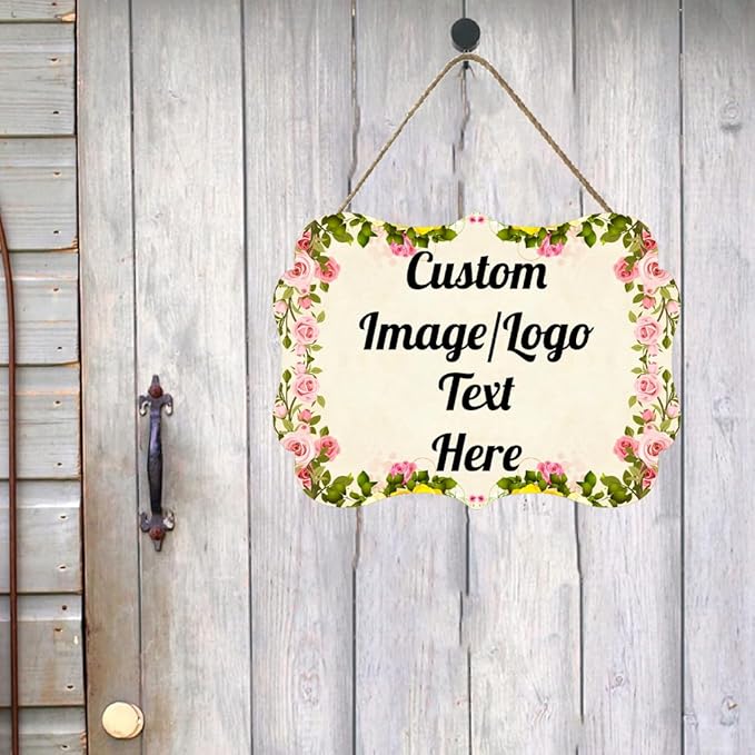 Personalized Wooden Welcome Sign Front Door Decor Home Sign Customized Image/Text Hanging Farmhouse Decorations for Home Office 11.2 * 8 Inch
