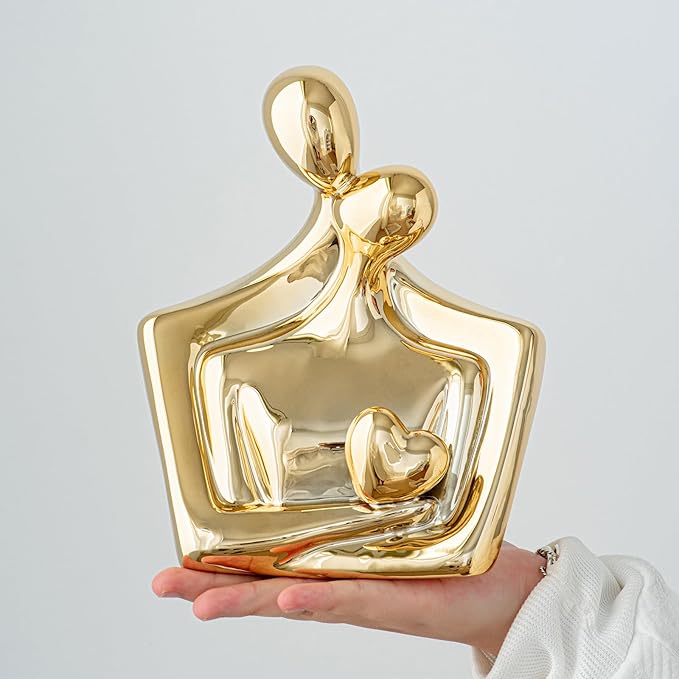 Porcelain Romantic Couple Figurines Statue Gold Aesthetic Decorations Hugging Couple Sculptures - Modern Ceramic Sculpture Home Accents for Living Room Bedroom Coffee Table, Desktop, Bookshelf