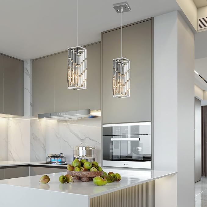 Chrome Pendant Lighting Modern Pendant Light, Mini Crystal Chandeliers,Adjustable Pendant Light Fixture for Kitchen Island Dinning Room Bedroom (1 Pack)