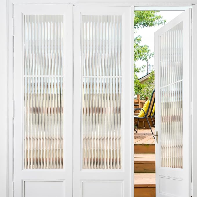 Beautyhero Window Privacy Film, Frosted Reeded Glass Cling, 3D Decorative Coverings with UV Blocking, Adhesive Stickers for Bathroom Doors Cabinet