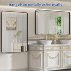 WEER Black Bathroom Mirror 48X32 Inch, Rectangular Black Metal Framed Mirror for Wall, Matte Black Vanity Mirror with Tempered Glass, Anti-Rust, Shatterproof, Hangs Horizontal or Vertical