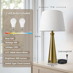 Seealle Modern Table Lamps Set of 2 - Touch Bedside Lamp for Nightstand with USB C+A,3-Way Dimmable Coppery Nightstand Lamps for Living Room Bedroom End Table with White Shade(Bulb Included)