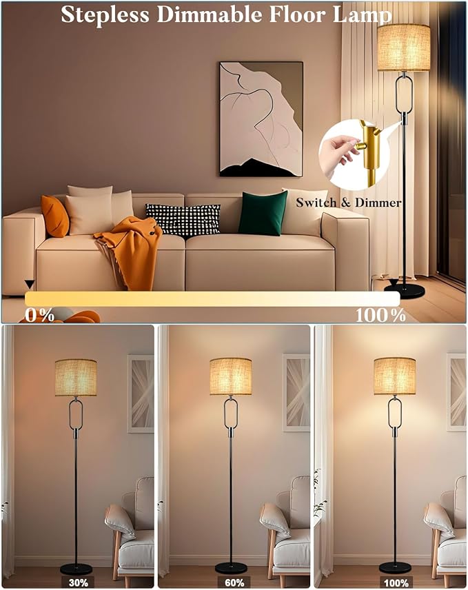 Lightdot 68IN Black Floor Lamp Dimmable Linen Shade LED Floor Lamps with 3000K Soft Warm White for Wedding/Party, Modern Tall Lamp for Living Room/Bedroom (Bulbs Included)