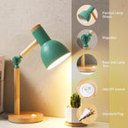 Table Lamp,Wooden Adjustable Tri-Color Desk & Bedside Lamp for Office, Living Room, Bedroom & Kids Room (Green)