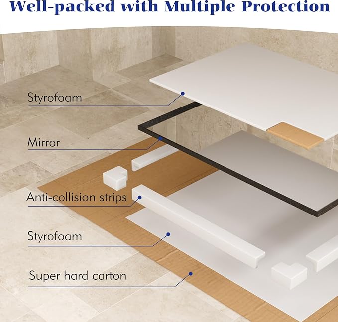 40x36 Inch Bathroom Mirror, Matte Black Framed Rectangle, 4MM Tempered Glass, Anti-Rust, Wall-Mounted Vanity Mirror for Bathroom & Bedroom - Hangs Horizontally or Vertically