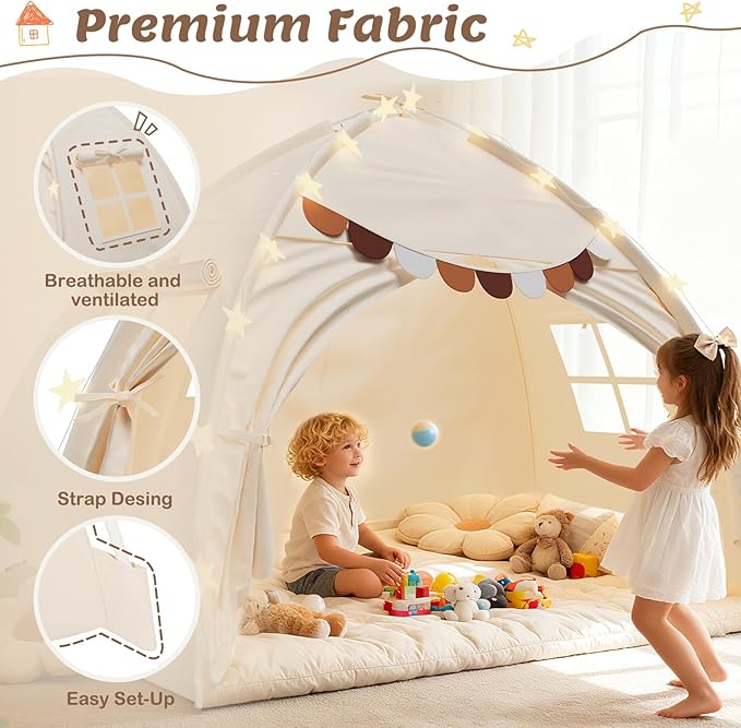 Bed Tent Twin Full Size Bed Tent for Kids Foldable Bunk Canopy Tents Privacy Space Blackout Toddler Sleeping Tents Breathable Portable Cottage Drafty Room for Indoor Bedroom
