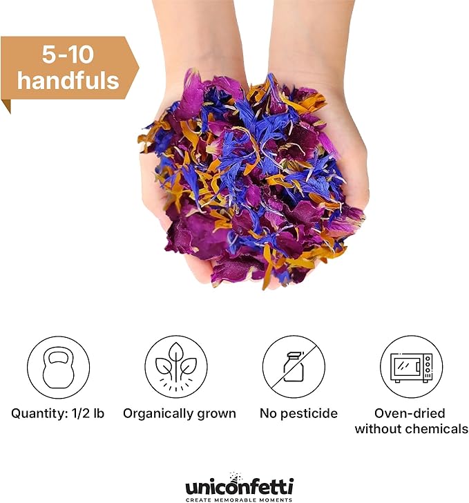 Dried Flower Mixed Flowers Biodegradable Confetti - Real Flower Petals for Weddings, Flower Girl Toss, Wedding Send Off Ideas, Party Table Decoration | Boxed - 8oz (0.5lbs)