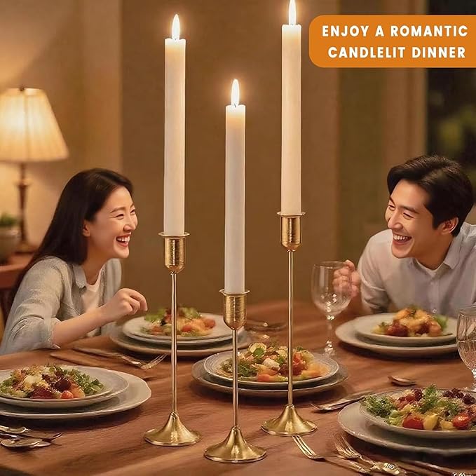 6 Pcs Brass Gold Candle Holders Set, Candelabra Tall Candle Stand, Metal Taper Candlestick Holders for Dining, Table Centerpieces & Vintage Home Decor– Housewarming Gift for Halloween Decor, Christmas