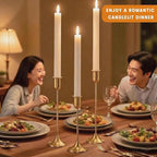 6 Pcs Brass Gold Candle Holders Set, Candelabra Tall Candle Stand, Metal Taper Candlestick Holders for Dining, Table Centerpieces & Vintage Home Decor– Housewarming Gift for Halloween Decor, Christmas