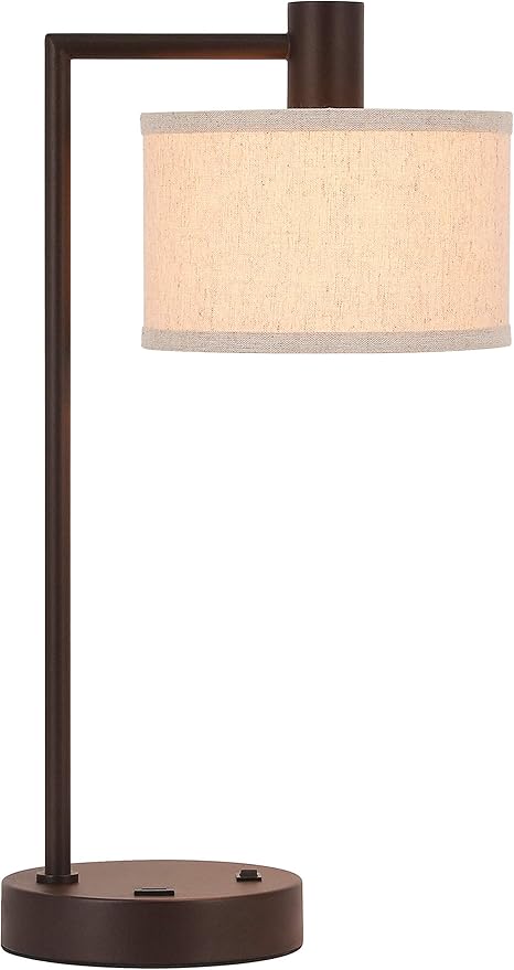 XiNBEi Lighting Table Lamp USB Desk Lamp with Fabric Shade, Modern Bedside Iron Lamp Dark Bronze Finish for Bedroom Living Room & Office XB-TL1230-DB