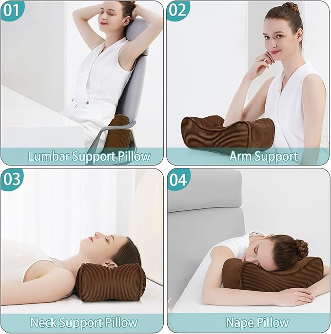 Lumbar Support Pillow for Office Chairs, Back Support Pillow for Lower Back Pain Relief, Soft & Good Support Corduroy Desk Lumbar Cushion, Small (Brown)