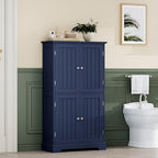 ChooChoo Bathroom Floor Cabinet, Modern Bathroom Storage Cabinet with 4 Doors and Adjustable Shelves, Freestanding Cupboard for Living Room, Navy Blue