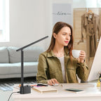 Honeywell Upgraded LED Desk Lamp - H01 Pro Sunturalux™ Foldable Desk Light with USB A+C Charging Ports, 3 Color Modes Dimmable Table Lamp for Home Office Reading(Black)