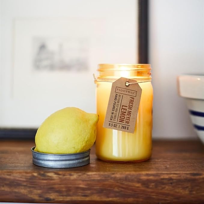Paddywax Scented Candles Relish Collection Soy Wax Artisan Candle in Glass Jar with Lid, 9.5-Ounce, Fresh Meyer Lemon