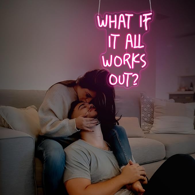 What If It All Works Out Neon Sign, Neon Signs for Wall Decor Neon Pink LED Signs Room Neon Light Up Signs Home Decor for Bedroom Club Party Bar Shop USB Operated