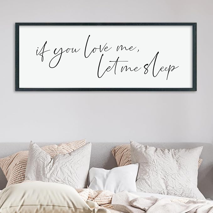 LuZhiQiang If You Love Me Let Me Sleep Wall Decor Art 40"×15" Bedroom Above Bed Sign Large Wood Framed Wall Hanging (Black)
