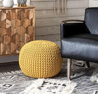 FRELISH DECOR Round Pouf Ottoman Hand Knitted 100% Cotton Pouf Foot Stool - Knitted Bean Bag - Floor Chair for Living Room Bedroom - Foot Rest for Couch (20 Diameter x 14 Height) - Yellow
