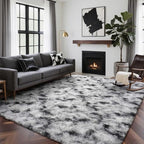 6x9 Ft Large Shag Rugs for Living Room Decor, Tie-Dyed Ultra Soft Fluffy Furry Area Rugs for Bedroom Indoor Floor, Aesthetic Carpet for Kids Home (Black White)