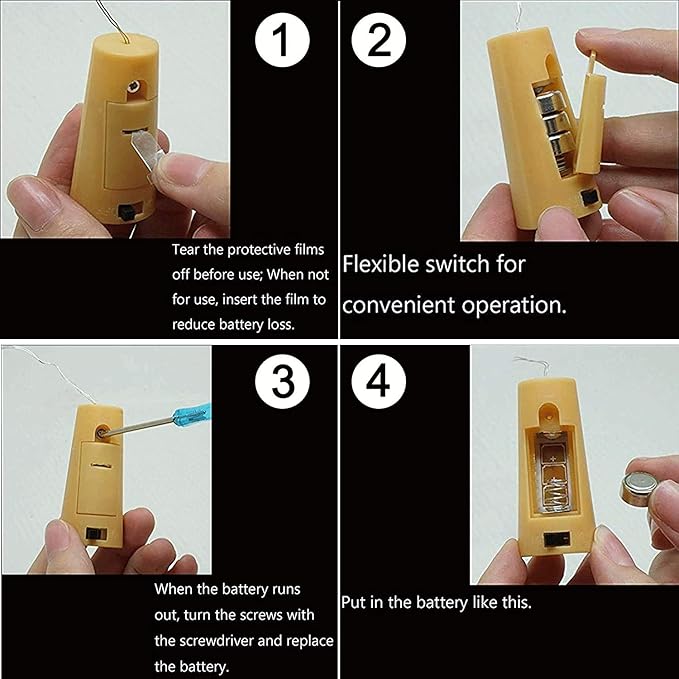 YJFWAL 24Pack 20LED Wine Bottle Lights with Cork, Cork Shape Silver Copper Wire Fairy Mini String Lights Fairy lights Battery Operated for DIY, Party, Wedding, Christmas, Halloween Decor (Warm White)