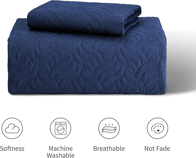 Love's cabin Twin Quilt Set Navy Blue Bedspreads - Soft Bed Summer Lightweight Bedspread Comforter - Modern Style Wave Pattern Coverlet for All Season - 2 Pieces (1 Quilt, 1 Pillow Sham)