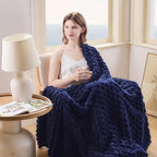 NEWCOSPLAY Super Soft King Blanket Dark Navy Premium Silky Flannel Fleece 3D Clouds Stylish Jacquard Lightweight Bed Blanket All Season Use 350GSM (Dark Navy, King(90"x110"))