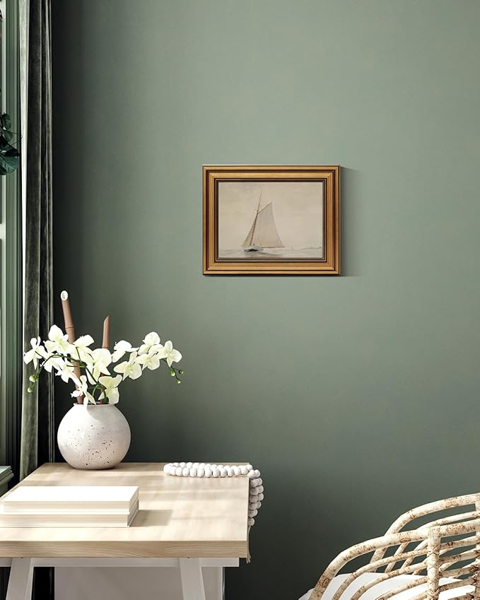 Gold Framed Vintage Wall Art for Living Room, Seaview Painting Prints Shelf Decor for Kitchen, Aesthetic Bedroom Wall Art, Christmas Gifts for Friends or Family (White Sailboat - 8"x10")