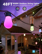 Govee Smart Outdoor String Lights H7015, 48ft RGBIC Outdoor Lights with 15 Dimmable LED Bulbs, IP65 Waterproof, Color Changing Warm White Lights with 47 Scene Modes for Patio, Backyard, App Control