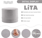 LITA Round Stuffed Pouf Ottoman, Velvet Poufs with High-Density Foam Filling and Washable Cover, Furry and Fluffy Bean Bag Foot Stools Ottoman for Living Room, Bedroom, Office, Grey