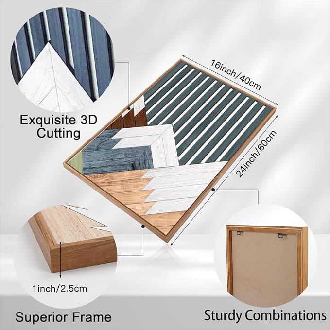 DRACIT Large Woodcut Mountain Wall Art Set Abstract Boho Forest Wood Wall Decor Nature Blue Art Decor Modern Geometric Wooden Wall Sculptures for Living Room Bedroom Office-16x24Inchx3