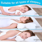 Side Sleeper Pillow Anti Wrinkle Aging Pillow Gel Shredded Memory Foam for Neck Pain Relief Pillow for Sleeping Side Back Stomach Sleeper Pillows (Regular White Style+Grey Rayon Silk Pillowcase)