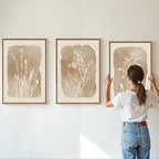 SIGNINART Boho Botanical Framed Canvas Wall Art Set, Neutral Wildflower Wall Decor, Vintage Floral Wall Painting, Art Print for Farmhouse Living Room, Bedroom, Office, Bathroom 16"x24"x3