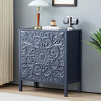 3 Drawer Flower Motif Dresser, Accent Dresser Chest with 3 Drawers, Luxury Nightstands Set of 2 for Bedroom, Small Wide Nightstand for Living Room, Bedroom, Entryway (2, Gray Blue)