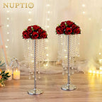 NUPTIO Silver Crystal Wedding Centerpieces - 2 Pcs 21.7in Tall Flower Vases for Party Tables Decorations