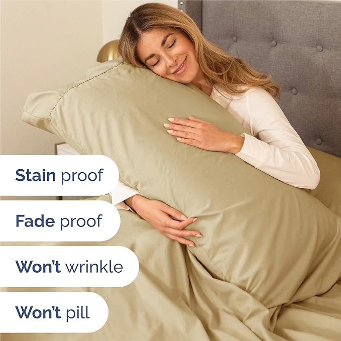 Twin Sheets Set 4 Piece - Includes 2 Pillowcases - Bed Sheets Twin Size - Soft Hotel Luxury Bedding - Cooling, Comfy, Cozy and Breathable - 1 Flat & 1 Fitted & 2 Pillowcases w/ Deep Pockets - Beige