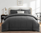 CozyLux Twin XL Comforter Set Dark Grey, 5 Pieces Twin Extra Long Bed in a Bag for College Dorm, All Season Bedding Set with Stitch Quilted Comforter, Flat Sheet, Fitted Sheet, Pillowcases