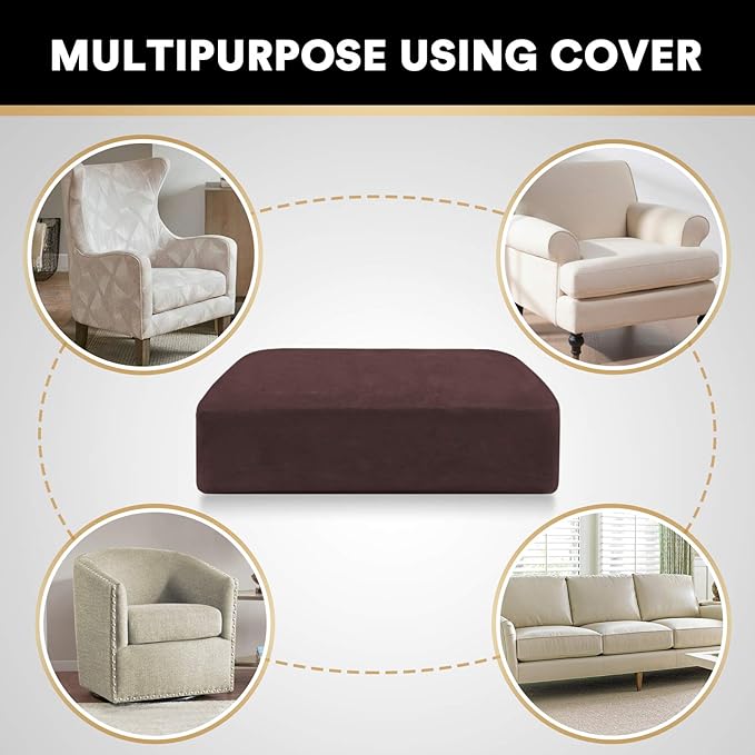 PrinceDeco Couch Cushion Cover Cushion Slipcover for Chair Sofa Cushion Furniture Protector Seat Cushion Sofa Cover for Dog Pet Kid with Elastic Straps Width Up to 29.5", Brown