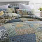 ENASAL Cotton Bedspread Quilt Sets Reversible Bedding Coverlet Sets Comforter, Patchwork Vintage Floral Paisley Farmhouse Pastoral Turquoise Bedspread, Queen Size