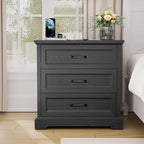HOMMPA 24'' Farmhouse Nightstand with Charging Station, Bedside Tables with Storage, Side Table with USB Port, 3 Drawers End Table Dresser, Wood Night Stand for Bedroom, Living Room, Black