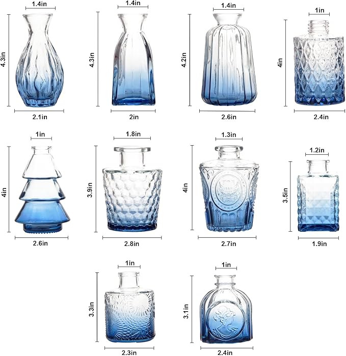 RUCKACE Bud Vases in Bulk 22 Blue Glass Small Vases Flower Vase Bulk for Centerpiece Table Wedding Decorations Home Decor Party(Gradient Blue 22 Pack)