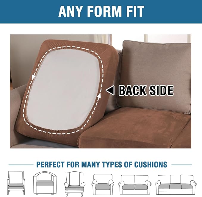 H.VERSAILTEX Velvet Stretch Couch Cushion Cover Plush Cushion Slipcover for Chair Loveseat Sofa Cushion Furniture Protector Seat Cushion Sofa Cover (3 Piece XL Sofa Cushion Covers, Caramel)