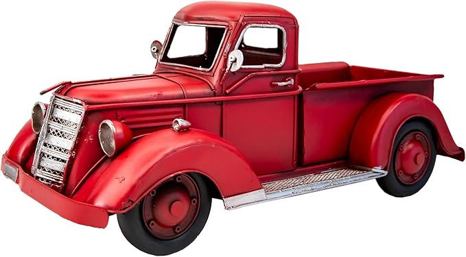 Berfutall-11'' Iron Classic Red Truck Pick-up Model Collectible Vehicle Decoration, Metal Truck Christmas Decor ，Unique Blend of Vintage, Rustic, Farmhouse Truck Decor for Table Top Decor. (H)